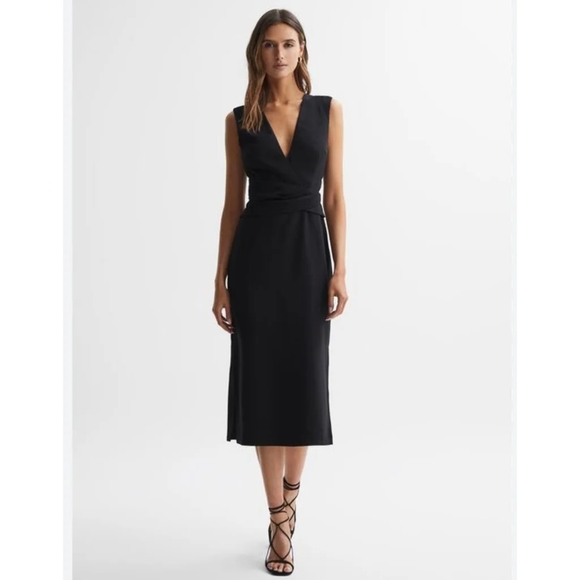 jayla fitted wrap design midi dress Reiss Fitted Wrap Design Midi Dress in Ivory